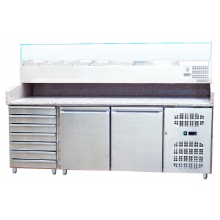 Стол для пиццы c 2 дверьми для формата 60*40 см и 7 ящиками Koreco SPZ2610TN